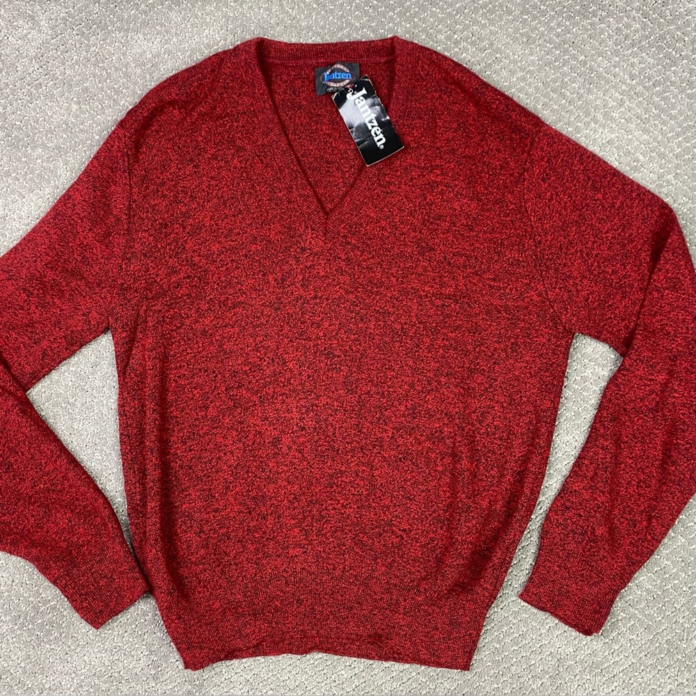 Vintage NWT Jantzen Sweater Men's XL Large Red Orlon Acrylic USA V-Neck Marled